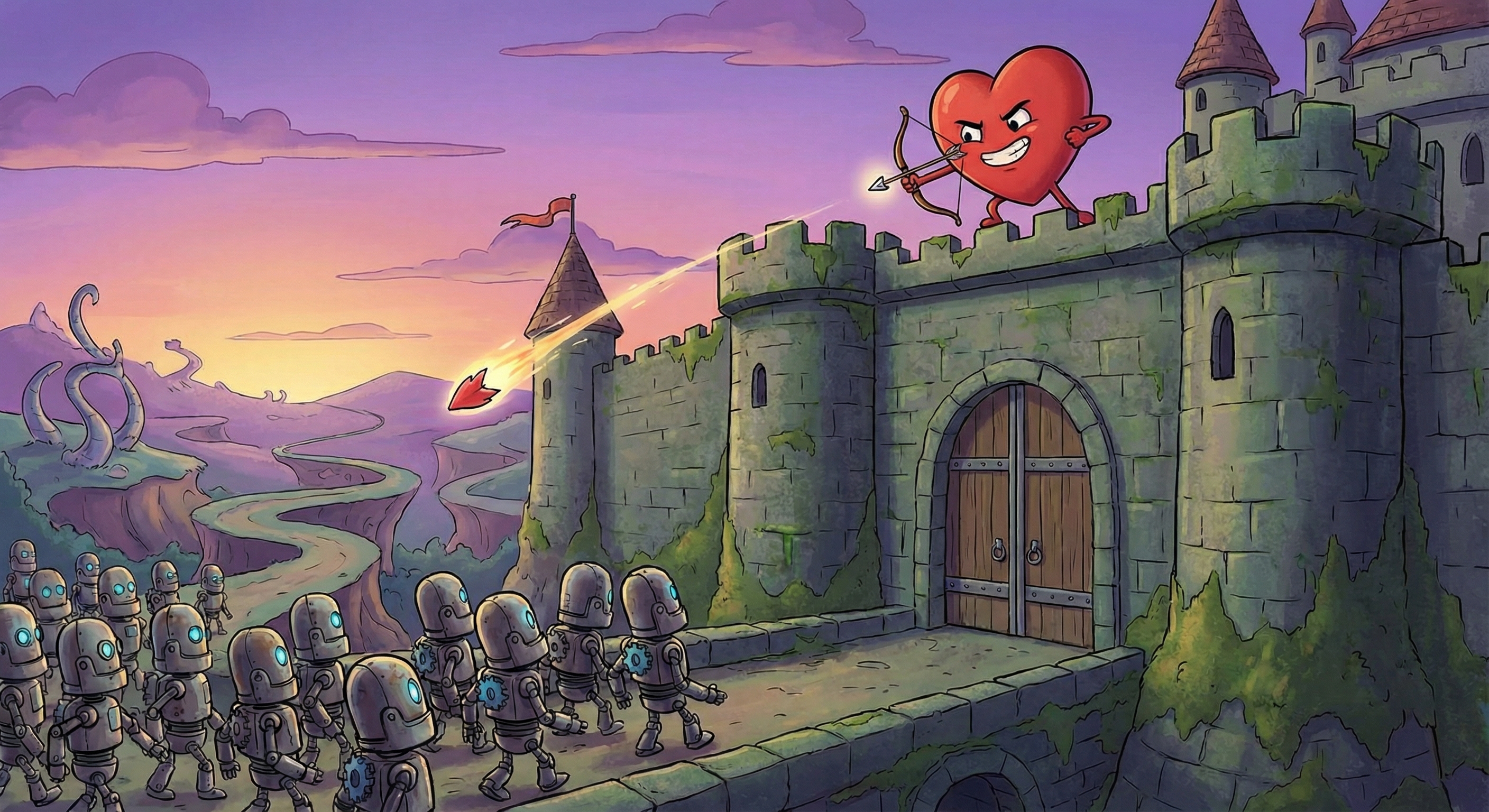 Heart with bow and arrow defending against bots